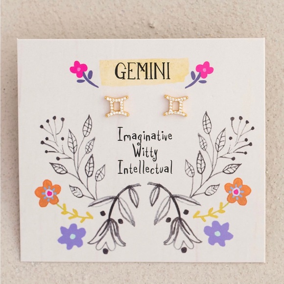 Zodiac Gold Plated Gemini Tiny Stud Earrings - Picture 1 of 2